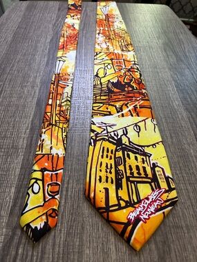 Orange & Yellow Cityscape Men's Tie